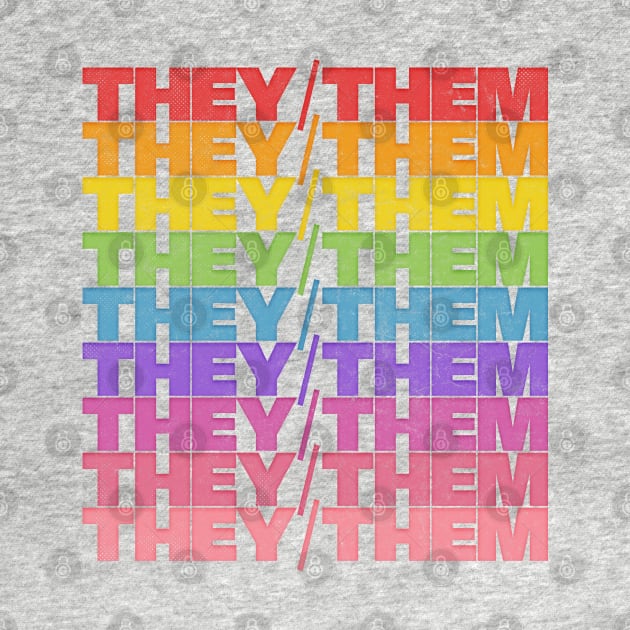 They/Them Pronouns -  Retro Style Rainbow Design by DankFutura